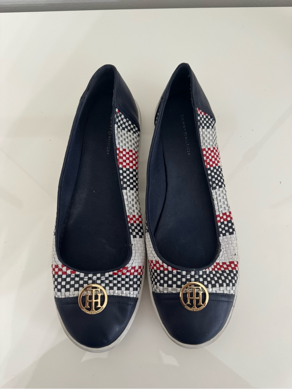 Tommy Hilfiger Navy Red White Woven Ballet Flats
